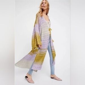 Free People Lavender & Mustard Patterned Open Duster Cardigan🥰 MAKE OFFER🥰Sz.M